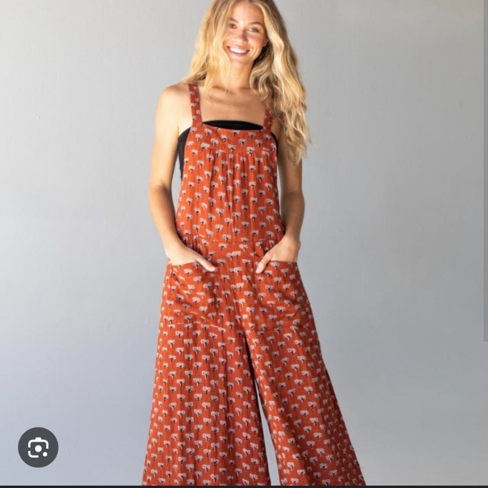 NATURAL LIFE Rust Tree Print Dakota Overalls